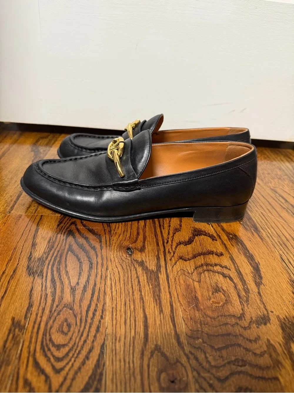 Valentino Black Leather Women’s Loafers with Gold Accent